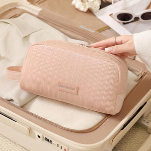 Sac de maquillage Beilian, grande capacité, en velours côtelé, pour le rangement des cosmétiques, trousse de voyage, rose, gris, beige, bleu - Product Image 2