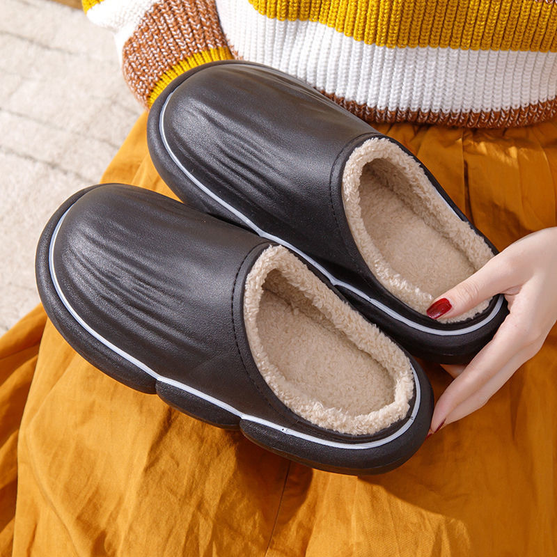 Autumn Winter Warm House Slippers Waterproof Couples Home Indoor Fuzzy Shoes