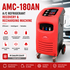 Équipement <span class=keywords><strong>de</strong></span> récupération <span class=keywords><strong>de</strong></span> liquide <span class=keywords><strong>de</strong></span> climatisation automobile AMC-180AN <span class=keywords><strong>avec</strong></span> fonction d'impression, facile à utiliser et à entretenir pour les ateliers <span class=keywords><strong>de</strong></span> réparation automobile et les garages - Product Image 1