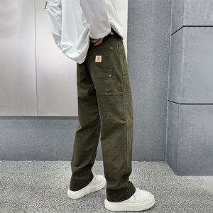 AG <strong>Men's</strong> Heavyweight Woolen Fabric Smart Casual Carpenter <strong>Jeans</strong> Flat Front Pleat Mid Waist <strong>Drawstring</strong> Closure Double Knee Design - Product Image 6