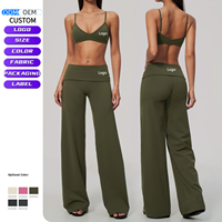 Ensemble de yoga et Pilates 2 pièces de haute qualité pour femme : Soutien-gorge de sport à bretelles spaghetti et dos élégant, pantalon large très extensible – Tenue de sport pour la gym