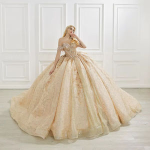 Shiny Gold Candy Color Quinceanera Party <b>Dress</b> Ball Gown Lace <b>Applique</b> Beading Mexico Corset Sweet 16 Sequins LSMC58 - Product Image 1