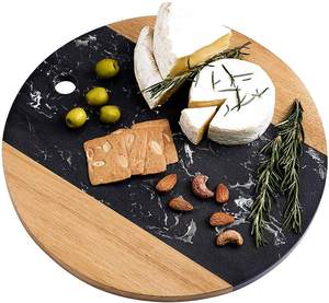 Planche de service personnalisée <span class=keywords><strong>en</strong></span> <span class=keywords><strong>bois</strong></span> d'<span class=keywords><strong>olivier</strong></span> naturel et marbre gris, biodégradable, assiettes de dîner économiques à sublimation avec poignée - Product Image 2