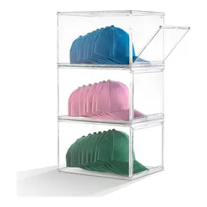 Hat Organizer Box for Baseball Hats 3 Packs Baseball Hats Organizer Acrylic Display Case