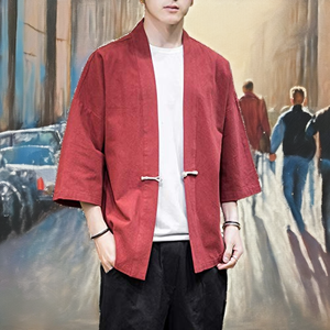 Blouson Bomber Décontracté Homme de Haute Qualité, Coupe Ample, Sans Col, en Coton et Lin, Motif Uni Brodé, Ouvert sur le Devant, Manteau de Printemps - Product Image 2