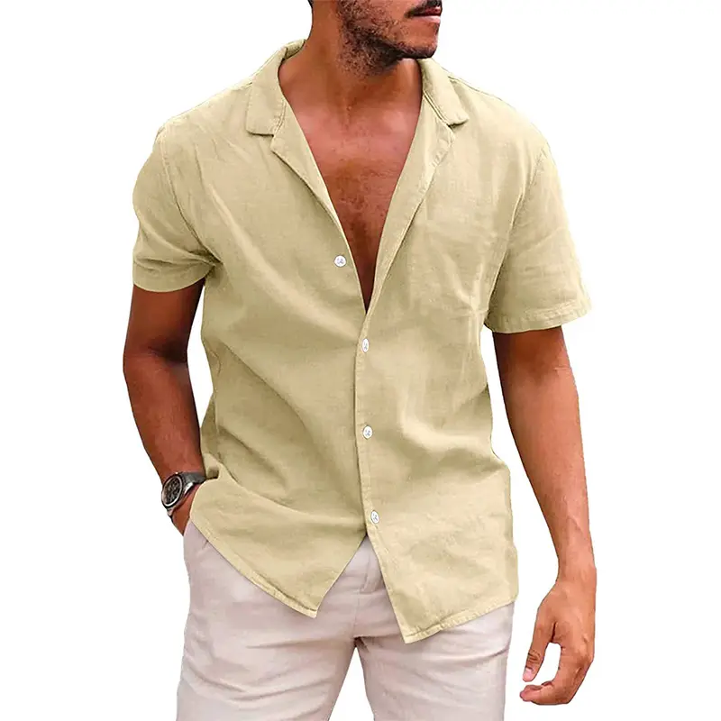 Solid Color Blank Custom Mens Shirts Botton Up Shirt Mens Short Sleeve Cotton Shirts