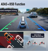 Caméra embarquée 4G LTE à trois caméras 2K, écran 3 pouces, DMS, ADAS, BSD, DVR intelligent pour voiture