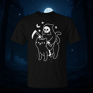 Camiseta Grim Reaper Death Rides A Cat, color negro, unisex, talla para adultos M L XL XXL - Product Image 3