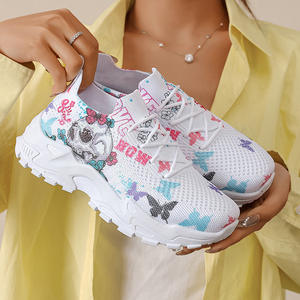 여성용 니트 메쉬 스니커즈, 봄 & 여름 부드러운 밑창 통기성 프린트 레저 신발 - Product Image 2