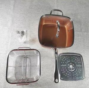Olla de Cocina Cuadrada Multiusos de Cobre de 9.5 Pulgadas, Sartén Antiadherente de Cerámica, Juego de Utensilios de Cocina, Juego de <span class=keywords><strong>Ollas</strong></span> y Sartenes - Product Image 2
