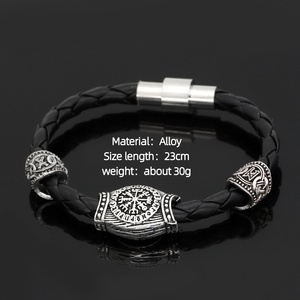 Bracelet Viking Nordique Odin Symbole Main Chaine Cuir Homme Femme Perles Runes Argent Antique Alliage Bijoux Gros Yiwu Cadeau - Product Image 2