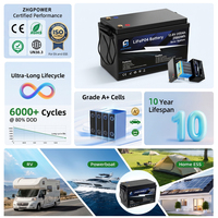 بطارية ليثيوم فوسفات الحديد (LiFePO4) ذكية بنظام إدارة البطارية (BMS) 12 فولت 200 أمبير ساعة 12.8 فولت، 6000 دورة، بديل لبطاريات الرصاص الحمضية، لتخزين الطاقة الشمسية للمركبات الترفيهية واليخوت البحرية