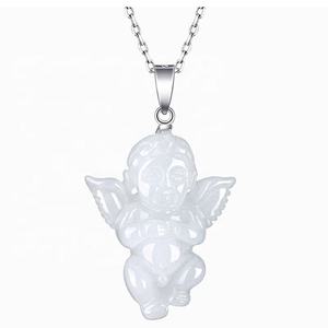 Pendentif en Jadeite Naturelle Ange Cupidon Bébé, Argent S925, Design Original, Cadeau avec Certificat d'Expertise HJ08 - Product Image 5