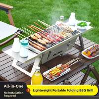 Barbecue portable pliable en acier inoxydable pour la maison et l'extérieur, sans fumée, avec brochettes à charbon de bois, détachable