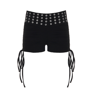 Shorts de Mujer Estilo Y2K Grunge Oscuro con Decoración de Pedrería, Pantalones Cortos Ajustados de Punto con Lazos, Shorts de Moda Urbana - Product Image 6