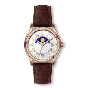 Часы Moon Phase с креативным дизайном, кожаный ремешок, кварцевые часы для женщин, наручные часы на заказ