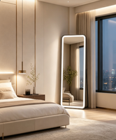 Miroir LED pleine longueur avec bordure lumineuse blanche, rectangulaire arrondi, sur pied, pour chambre, dressing, entrée, décoration intérieure, vente en gros