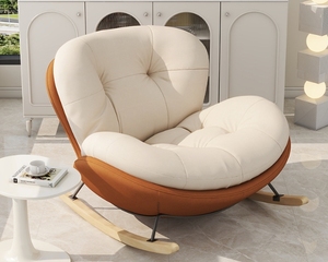 Fauteuil à bascule élégant et rembourré avec coussins épais et base en bois, chaise longue confortable pour chambre à coucher - Product Image 6