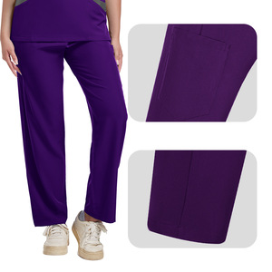 Women's Purple V-Neck <b>Scrub</b> Top Moisture Wicking Knitted Split Set Uniform For Nurses Medical Staff - Product Image 2