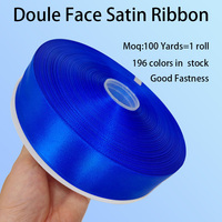 Cinta de Satén de Doble Cara Azul Ecológica de 100 Yardas/rollo, 1.5 Pulgadas, 40 mm, 100% Poliéster para Manualidades, Flores, Bodas, Cumpleaños