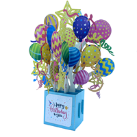 Fournisseur en gros de cartes de vœux, boîte en papier 3D avec ballon, carte cadeau pliée pour enfants, joyeux anniversaire