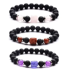 Bracelet de perles de guérison en pierres de lave noires, bijou Chakra, bouddha, vente en gros