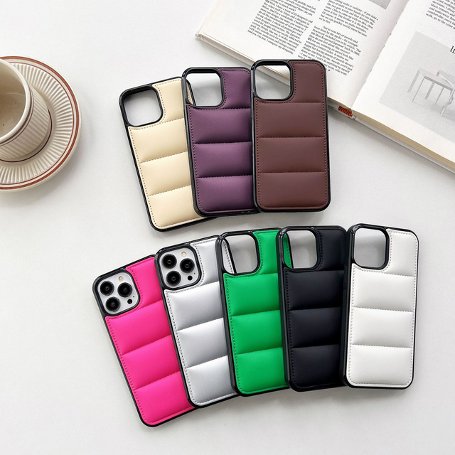 2025 Fashion Luxury Soft TPU Filled Cotton Camera Protection Down Jacket Puffer Phone Case for iPhone 11-17 Pro Max