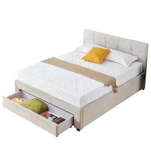 Vendita calda moderna struttura in legno tappezzata <span class=keywords><strong>morbida</strong></span> testa del <span class=keywords><strong>letto</strong></span> in finto velluto tessuto <span class=keywords><strong>letto</strong></span> matrimoniale con un cassetto