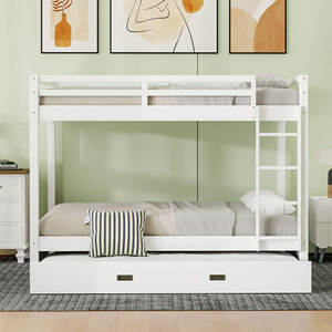 Children's Bunk <b>Bed</b> <b>With</b> Drawer <b>White</b> Solid Wood <b>Frame</b> Three Tier <b>Storage</b> Bedroom Furniture - Product Image 3