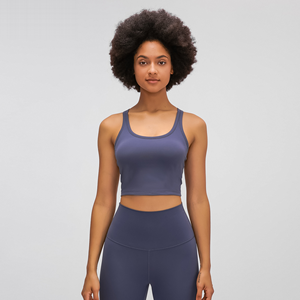 Débardeur de yoga court personnalisé S2081 rembourré effet seconde peau extensible à col ras du cou pour la course, la gym, le fitness et l'entraînement – Soutien-gorge de sport pour femme - Product Image 5