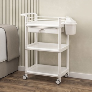 Modern White <b>Plastic</b> Salon <b>Storage</b> Cart Mobile Trolley with <b>Drawer</b> Bucket for Spa Bathroom Bedroom Use - Product Image 1