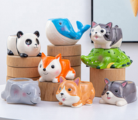 Ensemble de mini-pots de fleurs en céramique émaillée pour plantes succulentes, motif animal mignon de dessin animé, pour décoration intérieure et jardinage à domicile