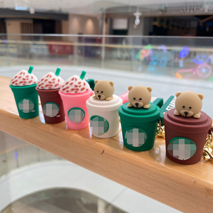 3D PVC cao su gấu Keychain phim hoạt hình kem gấu Keychain quyến rũ dễ thương Starbuck gấu Móc chìa khóa - Product Image 2