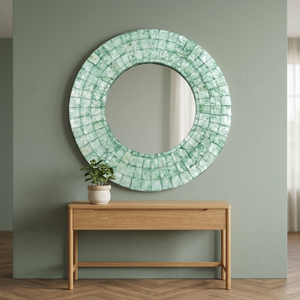 Jade Green Bottle Mosaic <b>Mirror</b>, wall hanging, home decor, highly aesthetic home decoration accessories, wholesale. - Product Image 3