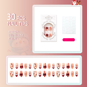 Faux ongles à presser en amande, motif flocon de neige 3D et nœud de Noël entièrement orné de strass, style français festif et charmant, vente en gros - Product Image 2