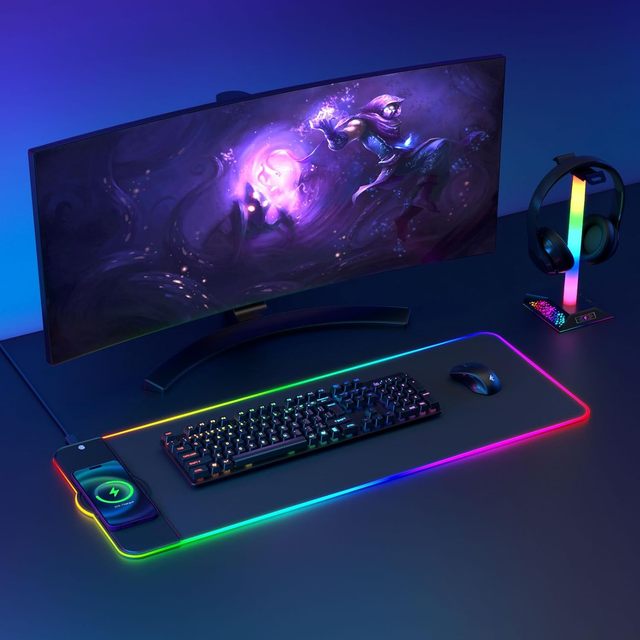 RGB Gaming Wireless Charging Mouse Pad Keyboard Mat Mousepad Extended Large Desk Mat for Gaming