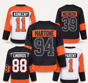 Maillot de hockey des Flyers de Philadelphie # 94 Martone # 11 Konecny # 46 Zegras # 88 Lindros # Collection d'uniformes cousus pour hommes (1 pièce) - Product Image 1