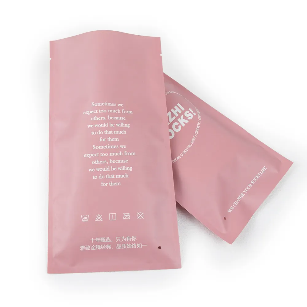 High quality Custom logo Matte finished pink white Kraft Paper Bag three side sealing for cloth Underwear Packaging Bags