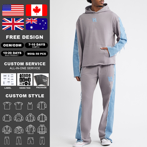 Ensemble sweat à capuche et pantalon de survêtement pour homme KIingSen, broderie appliquée personnalisée, color block, streetwear d'hiver, respirant, 400 g/m², doux - Product Image 2