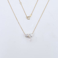 Collana con Pendente in Oro 18K e Diamanti Coltivati in Laboratorio, Doppio Diamante Rotondo a Goccia, Catene Regolabili alla Moda, Gioielli Raffinati