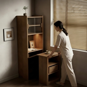 Scrivania Pieghevole con Libreria Integrata in Legno Massello, Stile Medievale, per Studio e Ufficio Domestico, Ideale per Piccoli Appartamenti SZ042 - Product Image 1