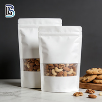 Sachet d'emballage Lebei en papier kraft blanc écologique avec fermeture zip et fenêtre pour sucre, thé, et snacks