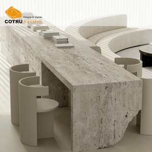 Meja Makan Modern Travertine Putih Beige Alami Bentuk Tidak Beraturan, Meja Konferensi 8 Kursi, Ukiran dan Patung Batu untuk Villa - Product Image 2
