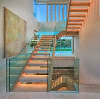 Escalier moderne en bois massif de style australien avec marches en verre et marbre, éclairage LED pour appartements intérieurs - Design écologique