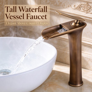 Rubinetto per lavabo a cascata alto in bronzo anticato, in ottone massiccio, monocomando, montaggio su piano, con beccuccio a canale aperto, per <span class=keywords><strong>bagno</strong></span>, all'ingrosso OEM - Product Image 1