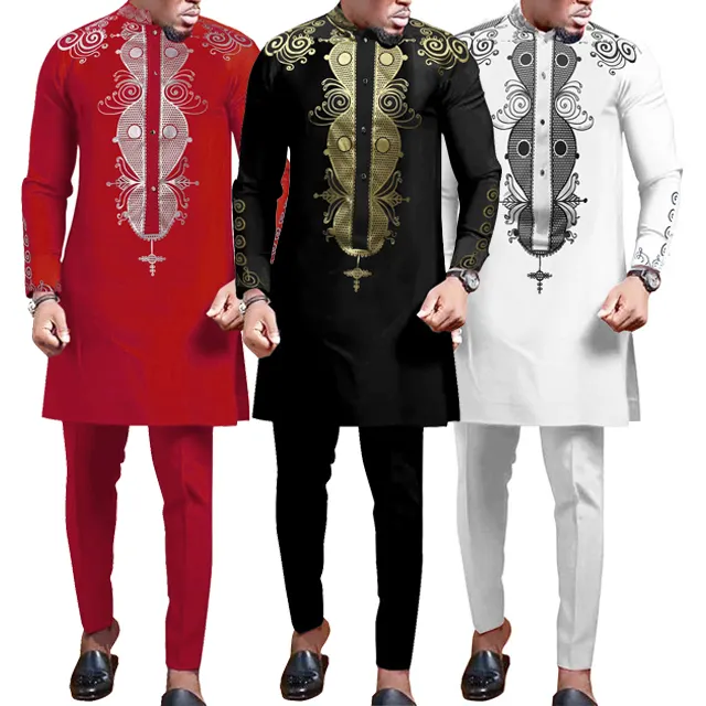 Conjunto de 2 piezas de ropa tradicional africana para hombre, ropa africana de manga larga, barata, poliéster para las cuatro estaciones