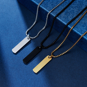 Hip Hop Sweater <strong>Chain</strong> Non Tarnish Engravable Stainless Steel Necklace Gold <strong>Silver</strong> Black <strong>Long</strong> Pendant DIY Necklace Gifts for Men - Product Image 1