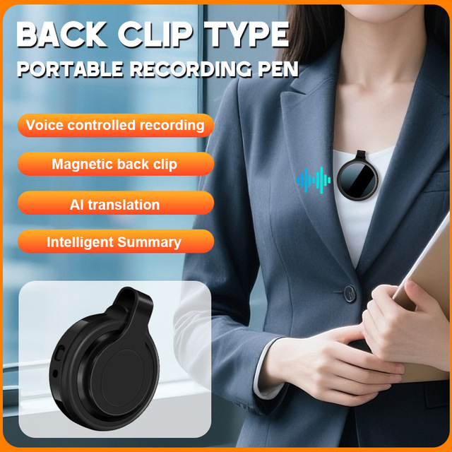 Portable Magnetic Back Clip BT AI Voice Recorder Support Timed Recording Mind Map Summary Noise Reduction LCD Screen Dictaphone
