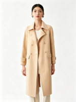 Manteau Classique pour Femme, Tendance, Double Boutonnage, Automne, Élégant, Long, Décontracté, Ceinture, Couleur Unie, Laine Cachemire, Manteau en Cachemire pour Femme