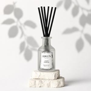 Aikun 200 Milliliter Small Order 3 Day Sample 7 Day Ship Frosted Round Glass Reed <b>Diffuser</b> Set with White Lemon Box Any Scent - Product Image 2